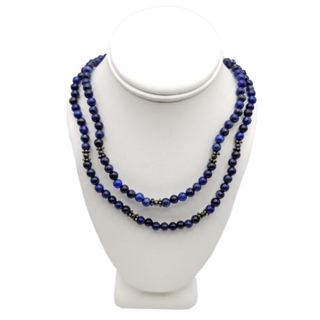 Double Strand Lapis Lazuli Beaded Necklace