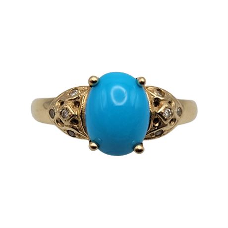14K Gold Turquoise & Diamond Ring