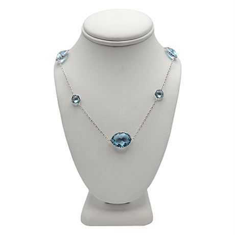 Sterling Silver Blue Topaz Satellite Necklace