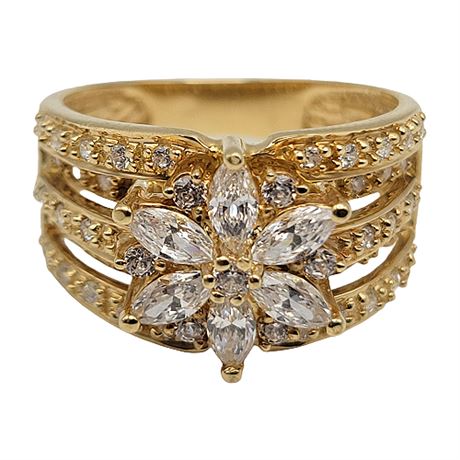 Lisa Mason 14K Diamonique CZ Flower Ring