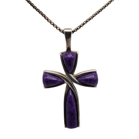 Sterling Silver Purple Stone Cross Pendant Necklace