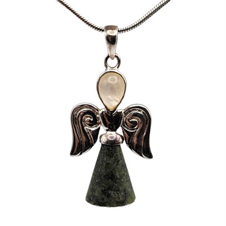 Sterling Silver Connemara Marble Angel Pendant Necklace