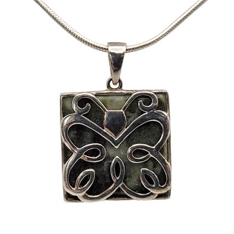 Connemara Marble Sterling Silver Butterfly Pendant Necklace