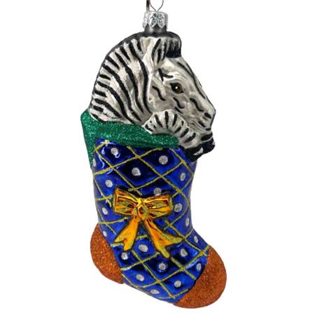 Slavic Treasures "Zebra in Stocking" Glass Ornament