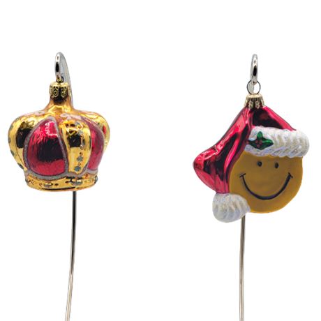 Christopher Radko "Smile Face" / Slavic Treasures "Crown" Glass Ornaments