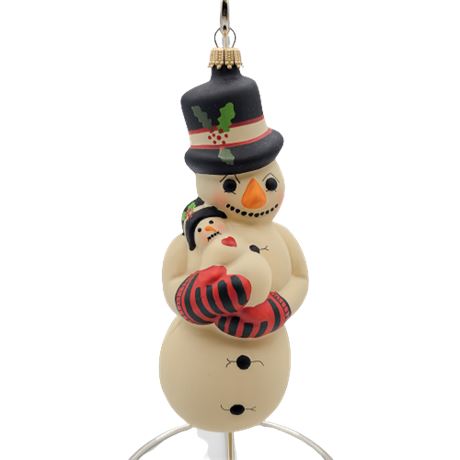 Vaillancourt Folk Art Snowman w/ Baby Glass Ornament