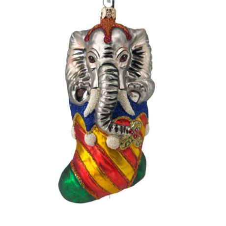 Slavic Treasures "Elephant in Stocking" Glass Ornament