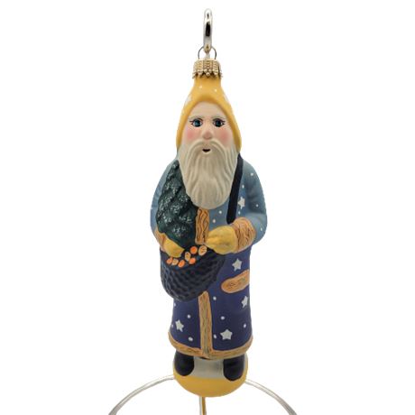 Vaillancourt Folk Art F.C. Blue Coat Yellow Hat Glass Ornament