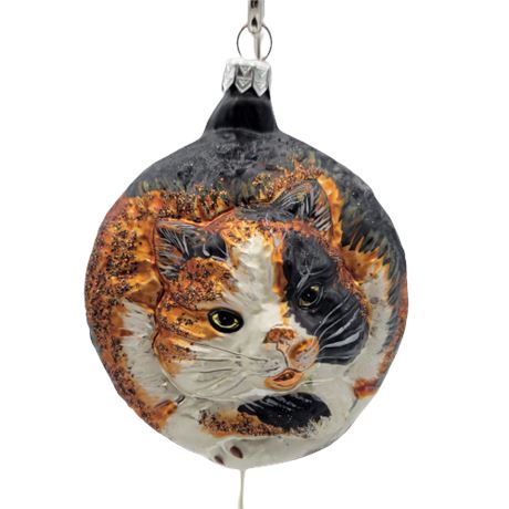 Slavic Treasures Calico Cat Glass Ornament