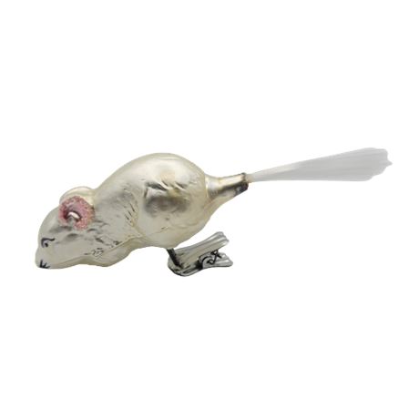 Christopher Radko "White Mouse" Clip-On Glass Ornament