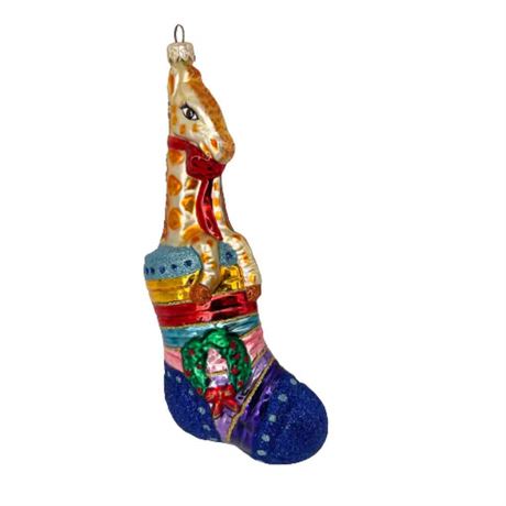 Slavic Treasures "Giraffe in Stocking" Glass Ornament