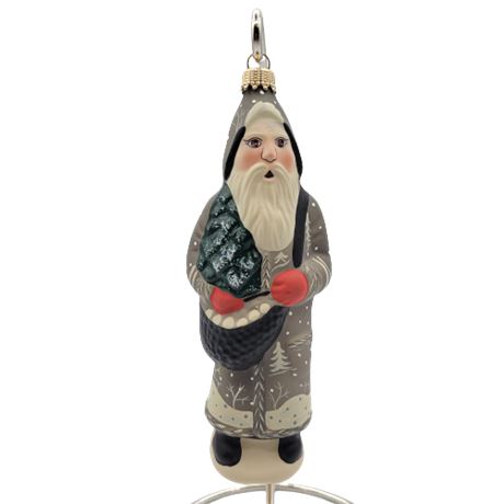 Vaillancourt Folk Art Grey Santa Glass Ornament