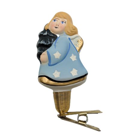 Vaillancourt Folk Art Clip Little Angel Blue Glass Ornament