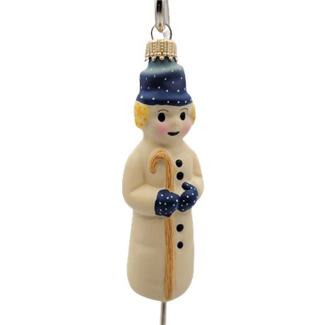 Vaillancourt Folk Art Snowman w/ Ear Muffs Glass Ornament