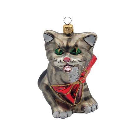 Kurt Adler Polonaise "Cat with Box" Glass Ornament