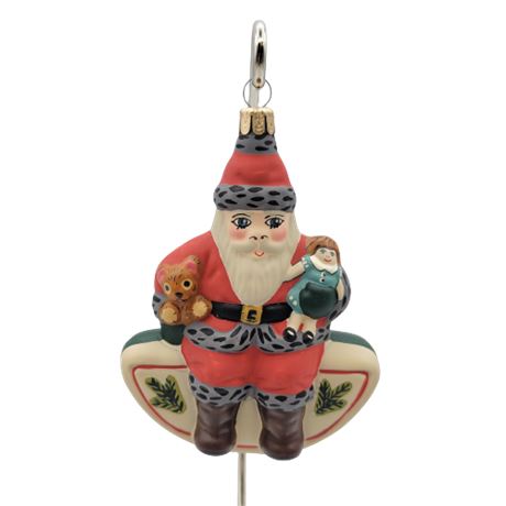 Vaillancourt Folk Art Santa on Moon Glass Ornament