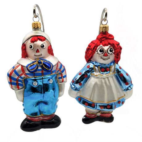 Polonaise Raggedy Ann & Andy Glass Ornament Set