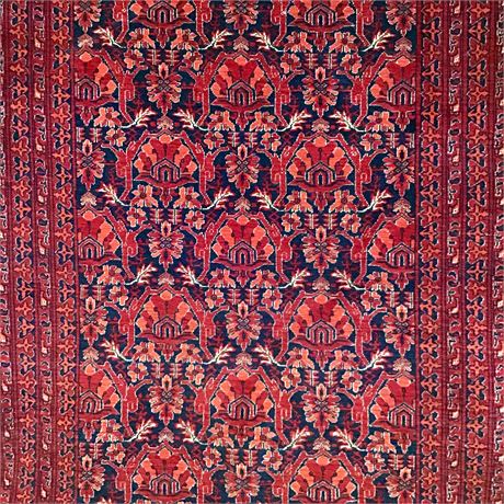 Lush Antique Persian 4’ x 6’ Hand Knotted Black, Ruby, Garnet & Cream Wool Rug