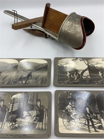 Antique The Perfecscope Stereoviewer & 4 1900s Japanese Stereoview Cards