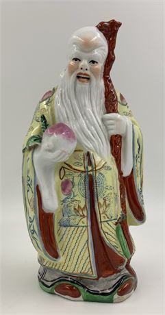Fine Vintage Chinese Shouxing God of Longevity 10” Porcelain Statue