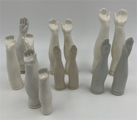 13 pc Vintage Porcelain Doll Arms, 5 Pairs & 3 Singles