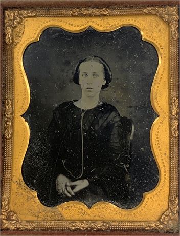 Antique 1855 Mary E. Ladow Young Girl Ambrotype with Star Detail