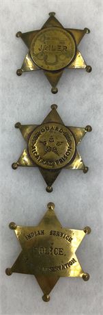 3 pc Indian Service Rosebud Res, Jailer & Alcatraz Prison Guard Star Badges