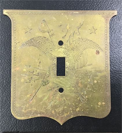 2 Colonial Etched Eagle, Flag, Shield & Sword Brass Vintage Light Switch Plates