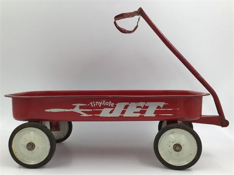 Vintage Miniature Tiny Tote Jet 17” Red Metal Doll Size Wagon