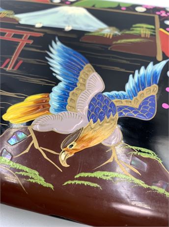 1950s Japanese Black Lacquer Hand Painted Abalone Inlay Photograph Album