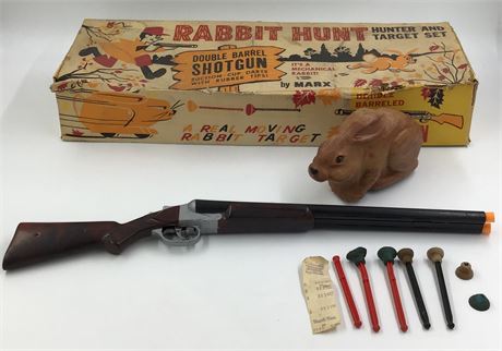 1950s MARX Rabbit Hunt Mechanical Rabbit Shotgun Shooting Game in Box