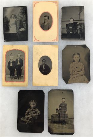 8 Civil War-1870s Children Tin Type Hand Tinted Photographs
