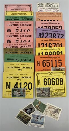 21 pc 1970 to 1990s Ohio Hunting Tags with Bird Stamps