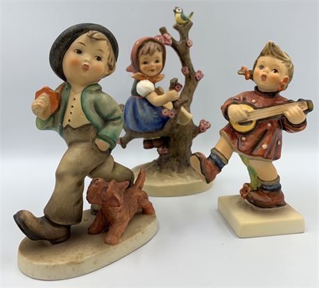 3 W Germany Goebel Vintage Figurines :Apple Tree Girl,Strolling Along, Happiness