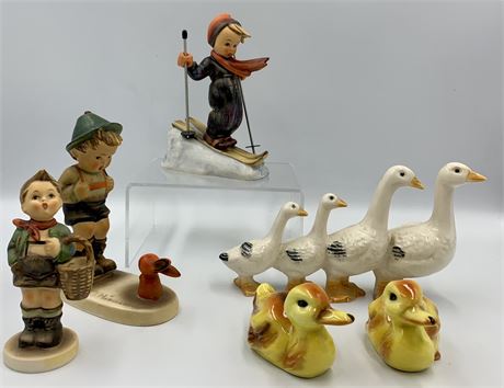 6 W Germany Goebel Figurines:Skier, Gentle Hunter, Ducks & Geese