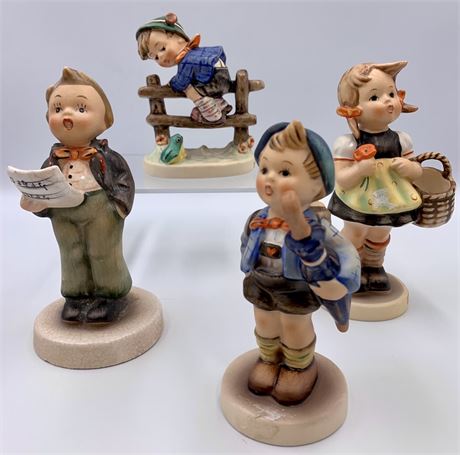 4 W Germany Goebel Figurines:Home from Market,Retreat to Safety,The Singer