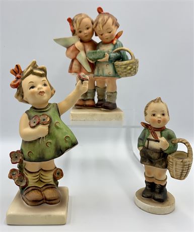 3 W Germany Goebel Vintage Figurines: To Grandma’s,Spring Cheer,Boy with Basket
