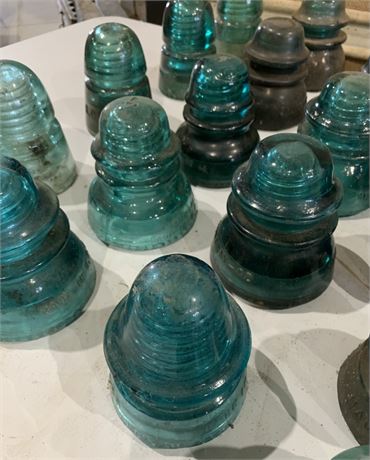 57 Antique Blue & Clear Glass & Pottery Electric Insulators