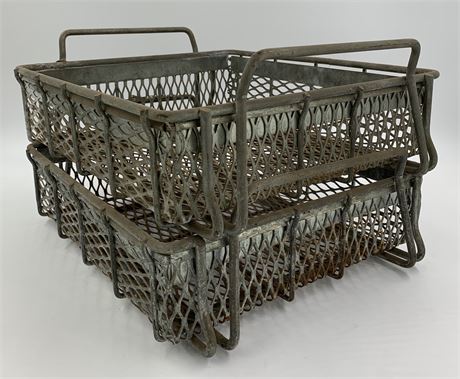 Pair of Stacking Industrial 2 Handled Heavy Duty Metal Baskets