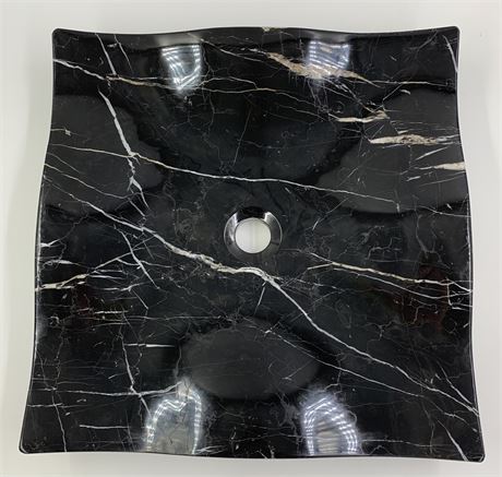 Opulent Natural Stone Undulating Carved Cabinet Top Footed Marble Sink Basin