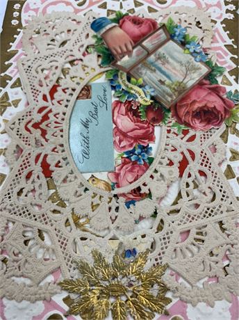 Antique Victorian Scrap Embossed Paper Doily Valentine Card