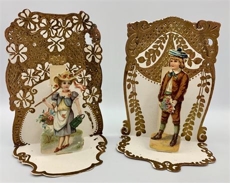 2 Antique 1921 Pop Up Embossed Paper Valentines, Death Note Inside of One