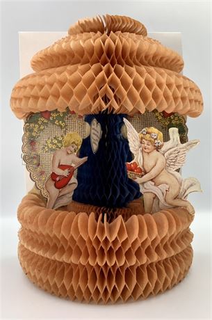 Fantastic 10” Tall Vintage Pop Up Honeycomb Winged Cherub Valentine