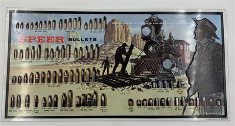 1992 SPEER Bullets Wild West Embossed Metal 22” Advertising Sign