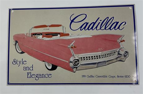 USA 1959 Cadillac Convertible Coupe Series 6200 Embossed Metal Advertising Sign