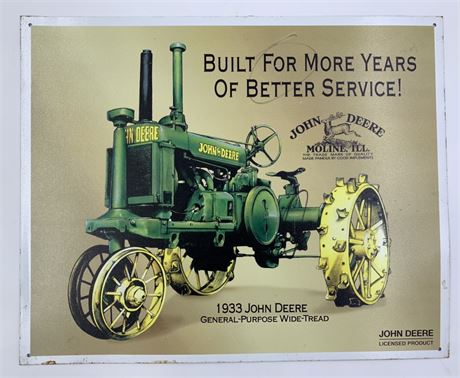 1996 16” Metal 1933 John Deere Tractor Advertising Sign