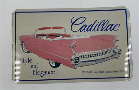 USA 1959 Pink Cadillac Convertible Coupe 16” Embossed Advertising Sign