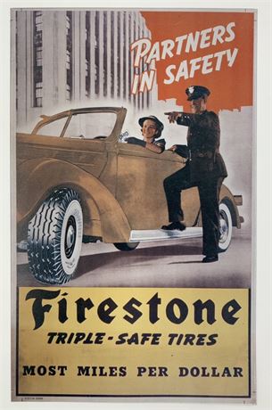 USA Firestone Triple-Safe Tires 16 3/4” Metal Advertising Sign