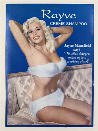 Vintage Jane Mansfield RAYVE Shampoo Advertising Pin Up Cheesecake Sign