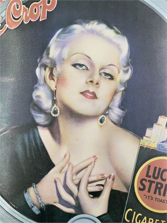 Embossed Jean Harlow Lucky Strike Cigarette Metal Advertising Sign